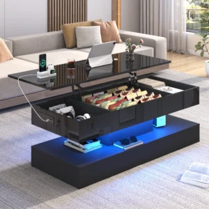 High Glossy LED Coffee Table with Open Display Shelf & Large Storage Space