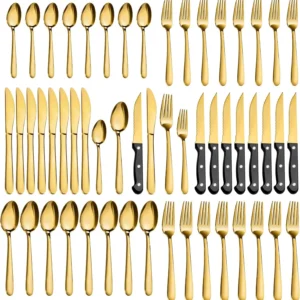 48-Pieces Gold Silverware Sets, Flatware Set with Steak Knives