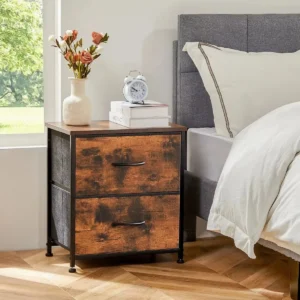 Bedside Nightstand With 2 Fabric Drawers