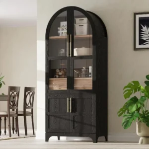 Arched Door Pantry Cabinet with Glass Panels