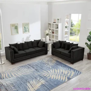 Loveseat and Sofa Couch with Silver Nail Trim