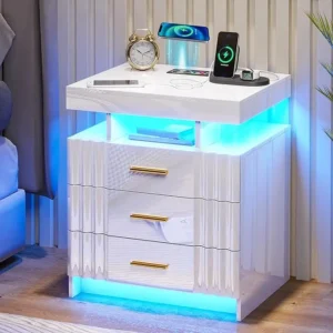 Nightstand with Wireless Charging Station and Lights