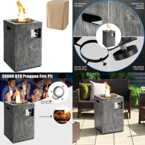 Outdoor Propane Fire Pit with Electronic Ignition and Protective Cover